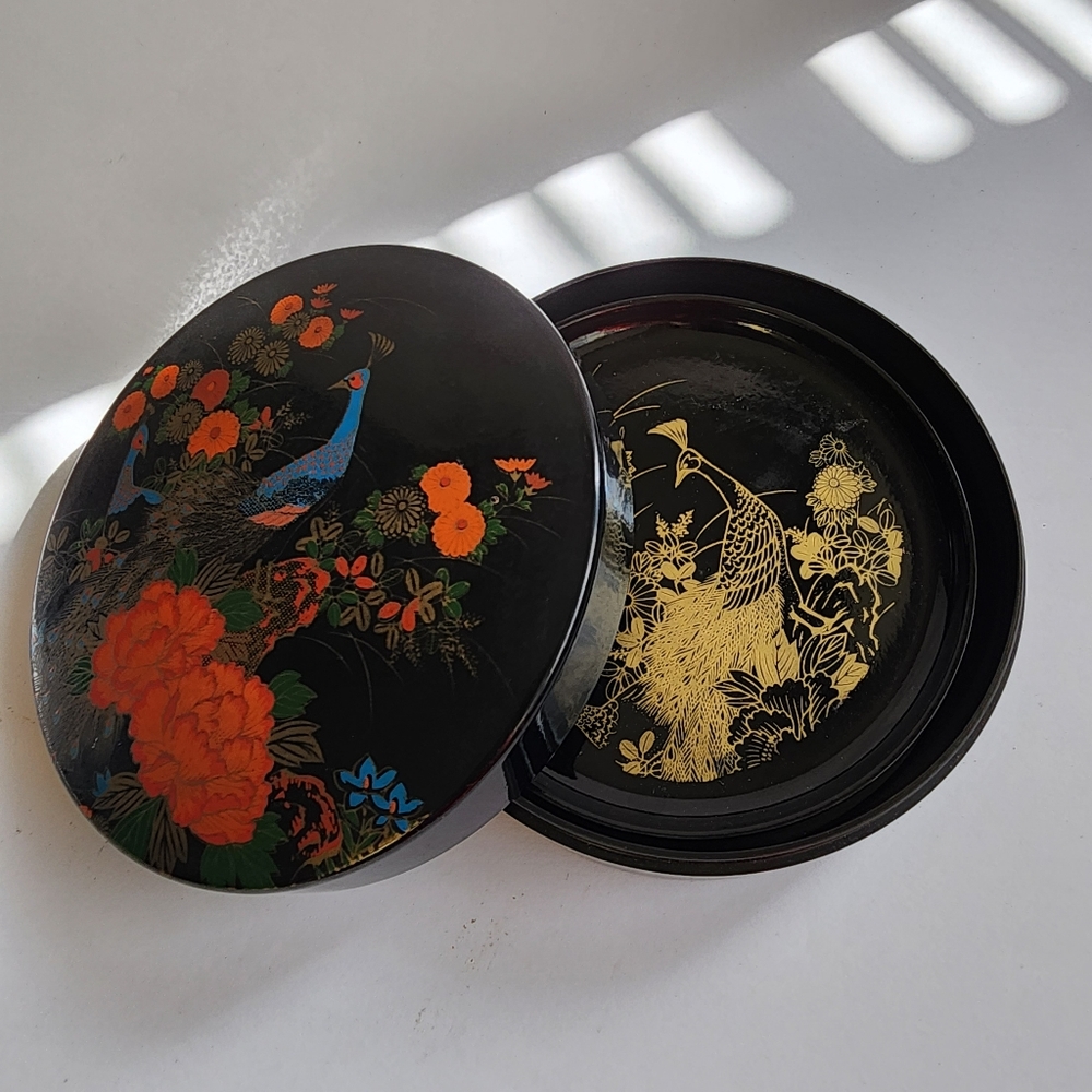 Otagiri peacock coasters (5) vtg